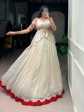 Avni Cream Coloured Chocoalte Silk Thread Sequins Embroidered Co-ord Set Lehenga
