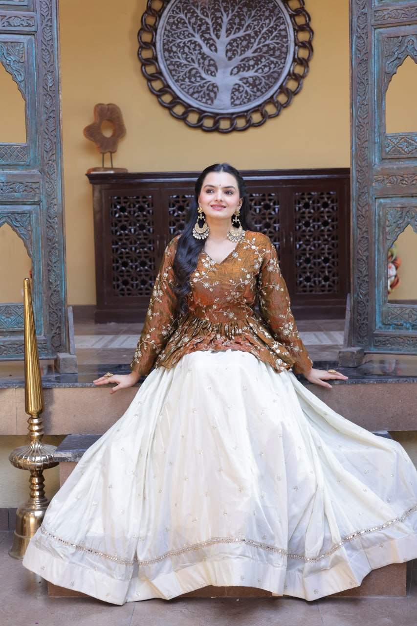 Ananya Cosmos Butti With Mustard Gold YSL Silk Sequins Embroidered Co-ord Set Lehenaga Choli