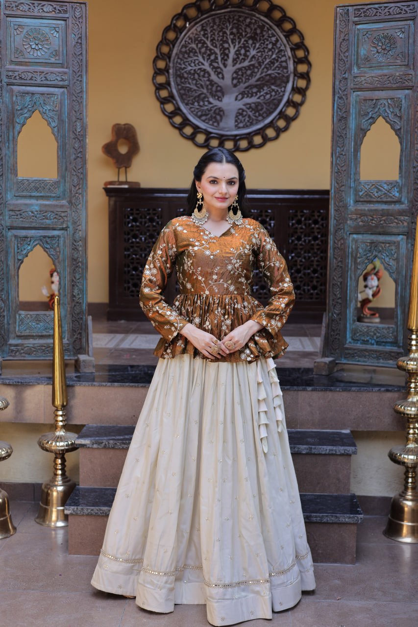 Ananya Cosmos Butti With Mustard Gold YSL Silk Sequins Embroidered Co-ord Set Lehenaga Choli