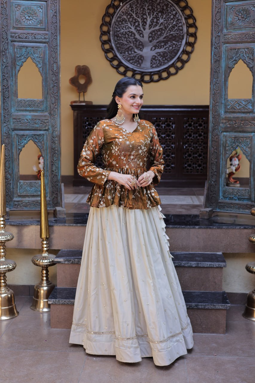 Ananya Cosmos Butti With Mustard Gold YSL Silk Sequins Embroidered Co-ord Set Lehenaga Choli