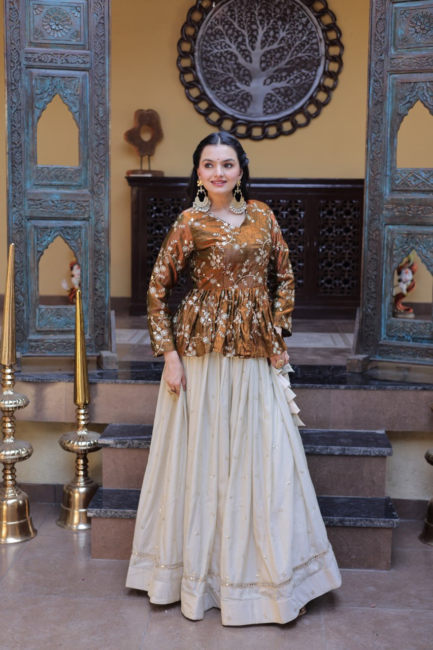 Ananya Cosmos Butti With Mustard Gold YSL Silk Sequins Embroidered Co-ord Set Lehenaga Choli