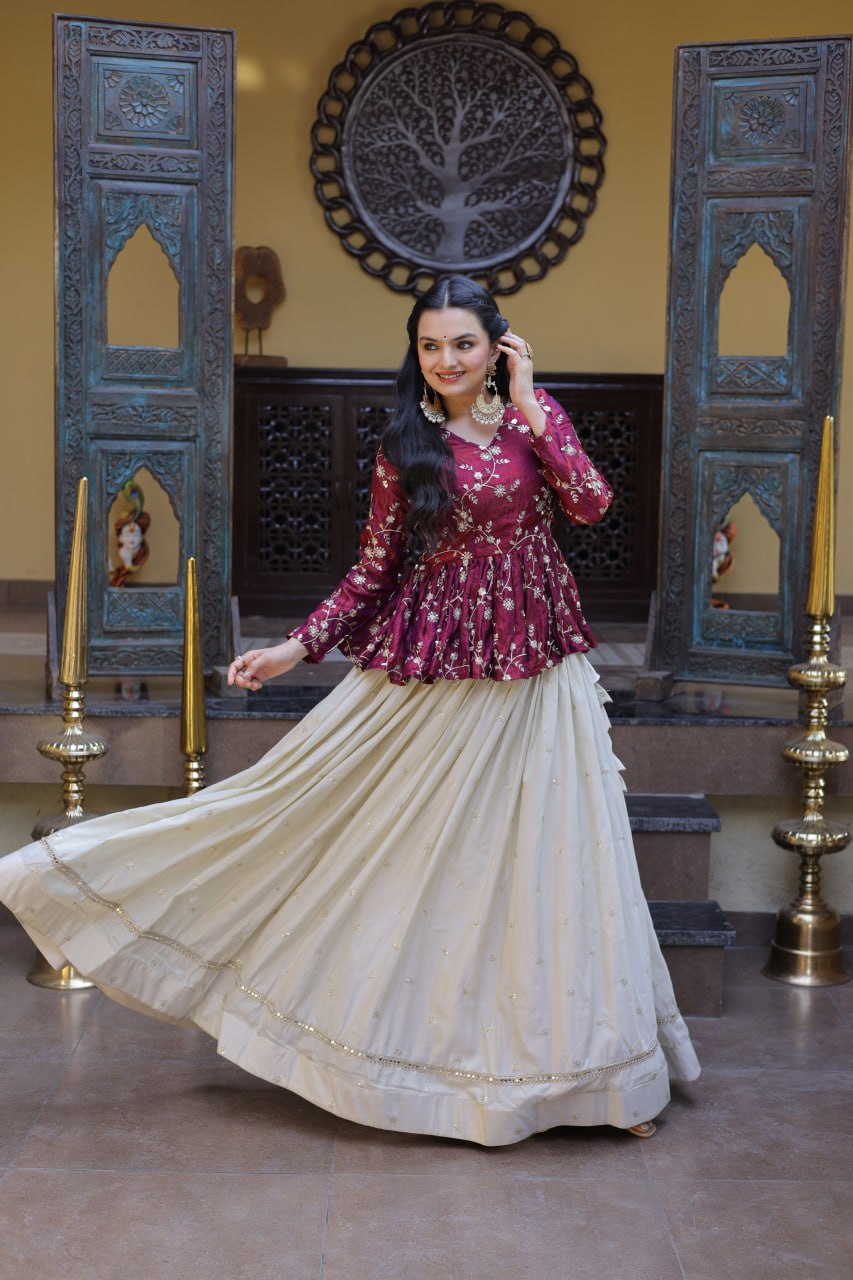 Ananya Cosmos Butti WIth Purple YSL Silk Sequins Embroidered Co-ord Set Lehenaga Choli