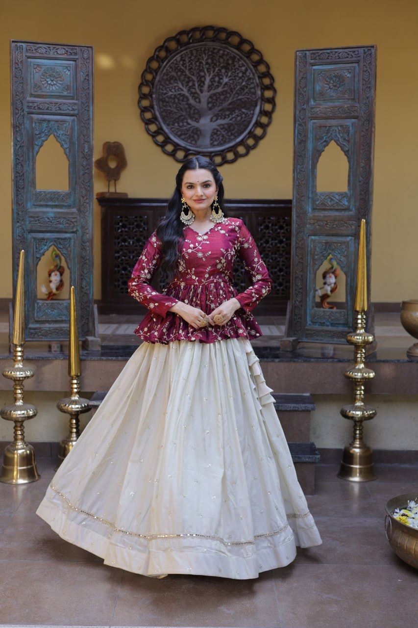 Ananya Cosmos Butti WIth Purple YSL Silk Sequins Embroidered Co-ord Set Lehenaga Choli