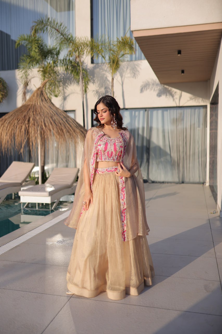 Simran Off White Sindur Silk Beads Embroidered Lehenga Choli Set