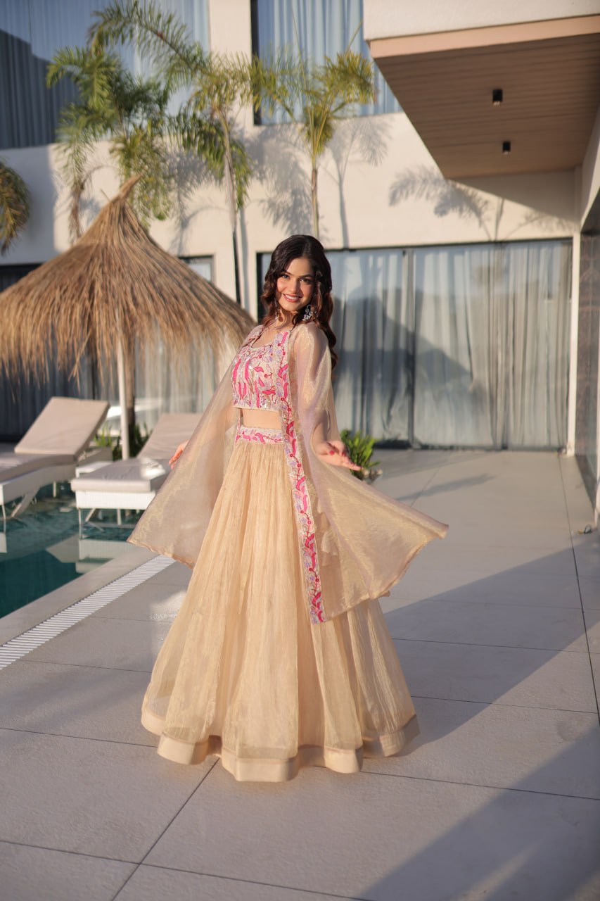 Simran Off White Sindur Silk Beads Embroidered Lehenga Choli Set