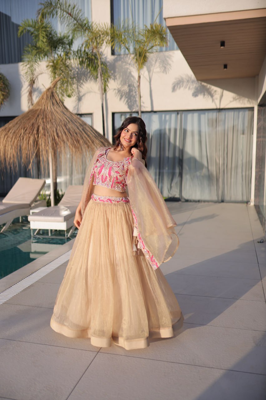 Simran Off White Sindur Silk Beads Embroidered Lehenga Choli Set