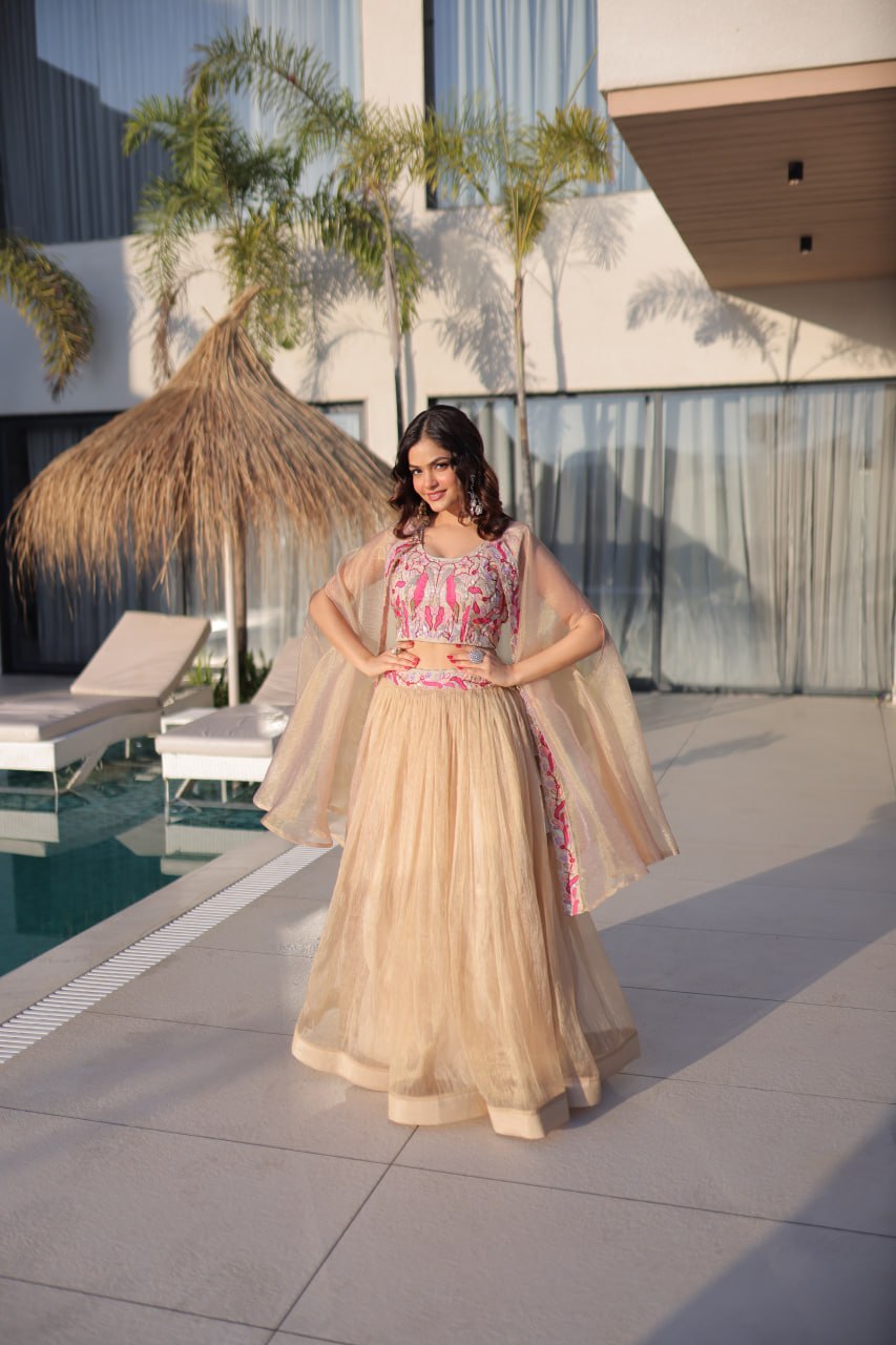 Simran Off White Sindur Silk Beads Embroidered Lehenga Choli Set