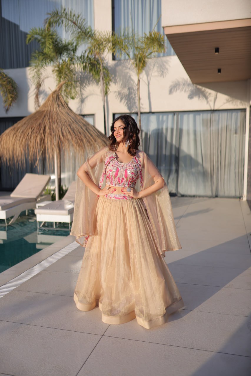 Simran Off White Sindur Silk Beads Embroidered Lehenga Choli Set
