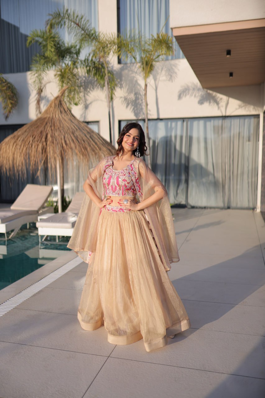 Simran Off White Sindur Silk Beads Embroidered Lehenga Choli Set