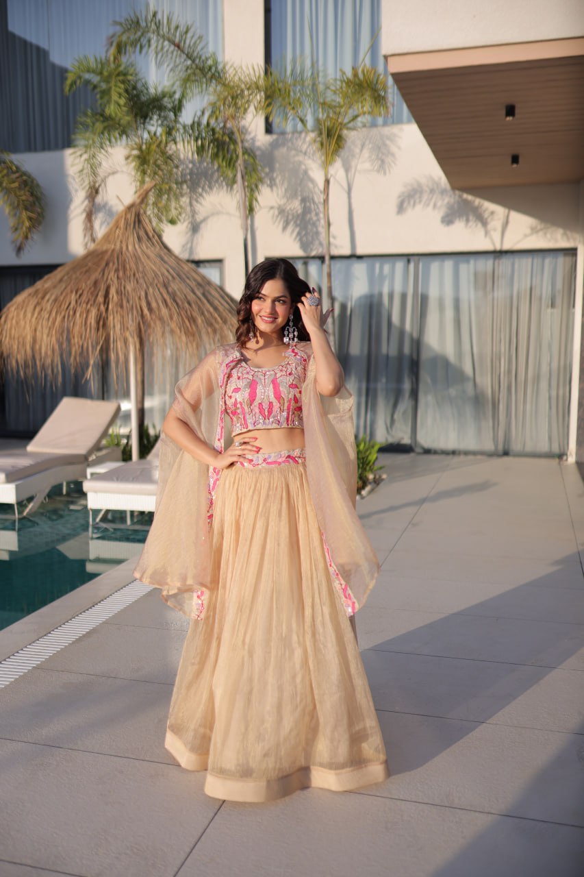 Simran Off White Sindur Silk Beads Embroidered Lehenga Choli Set