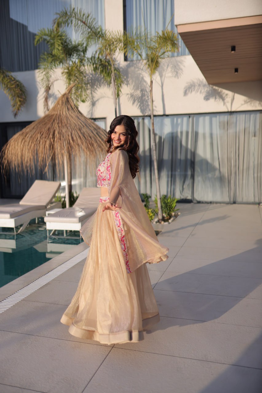 Simran Off White Sindur Silk Beads Embroidered Lehenga Choli Set