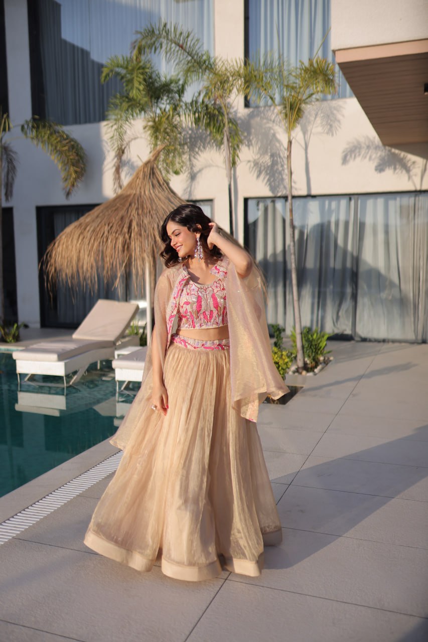 Simran Off White Sindur Silk Beads Embroidered Lehenga Choli Set