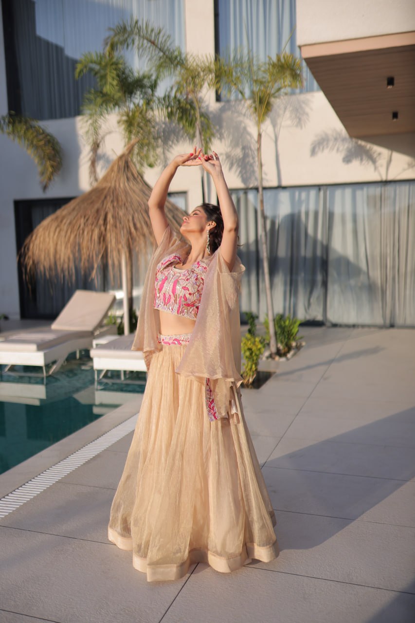 Simran Off White Sindur Silk Beads Embroidered Lehenga Choli Set