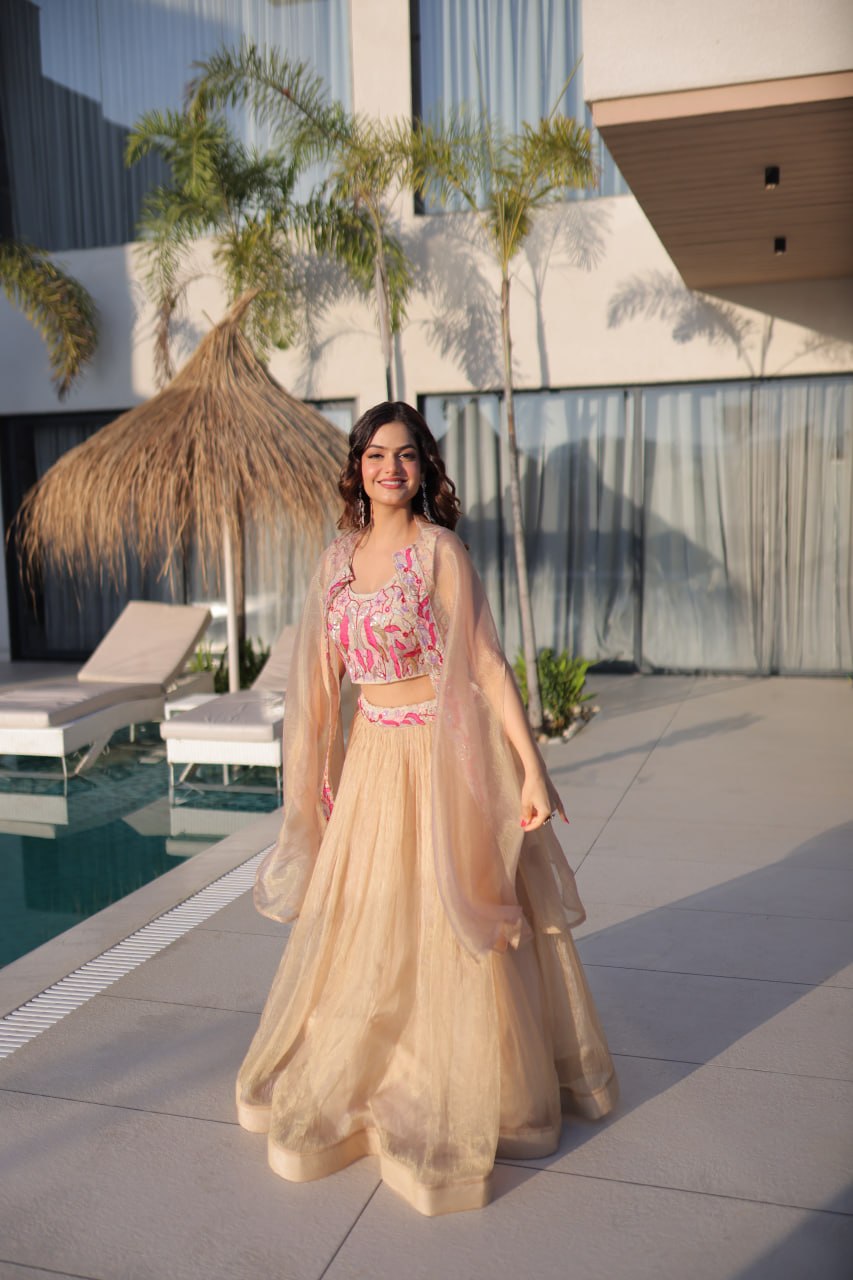 Simran Off White Sindur Silk Beads Embroidered Lehenga Choli Set