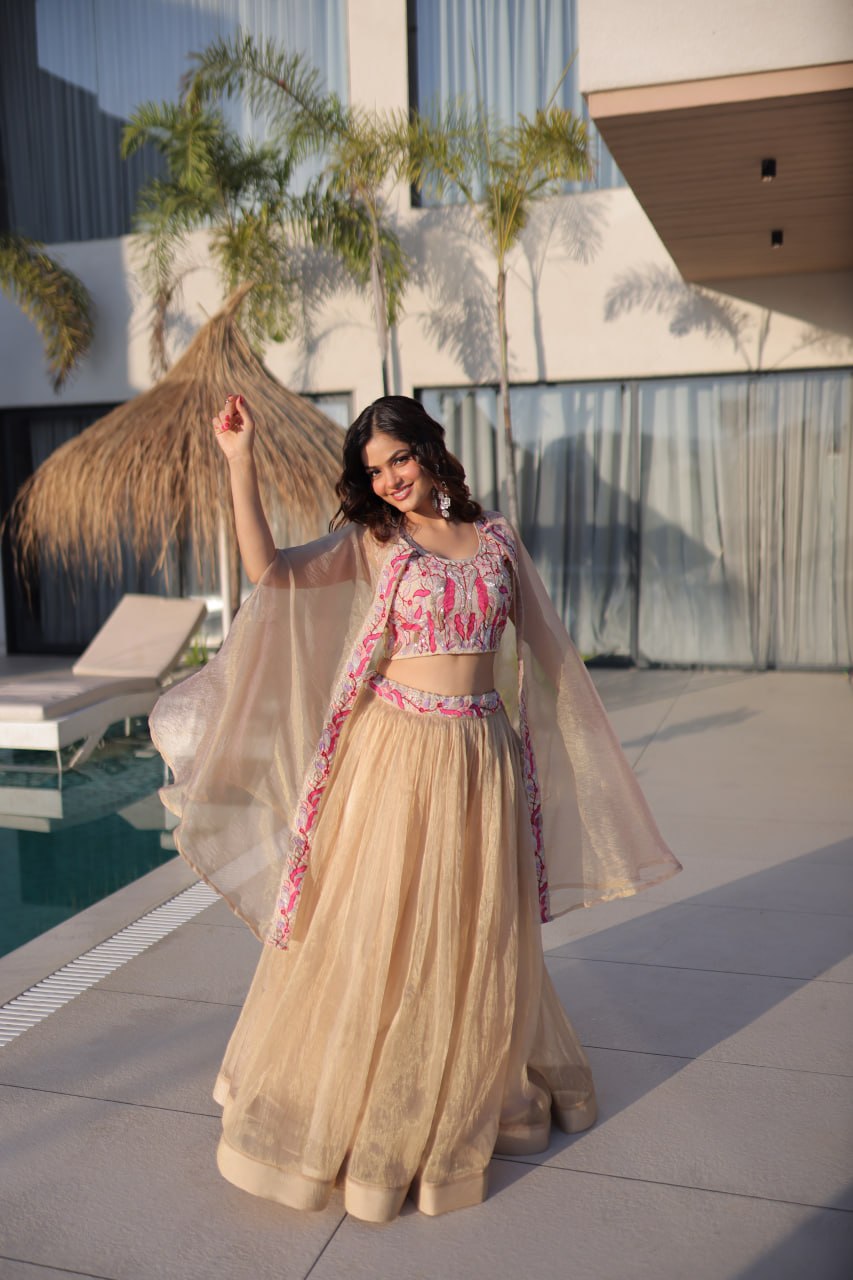 Simran Off White Sindur Silk Beads Embroidered Lehenga Choli Set