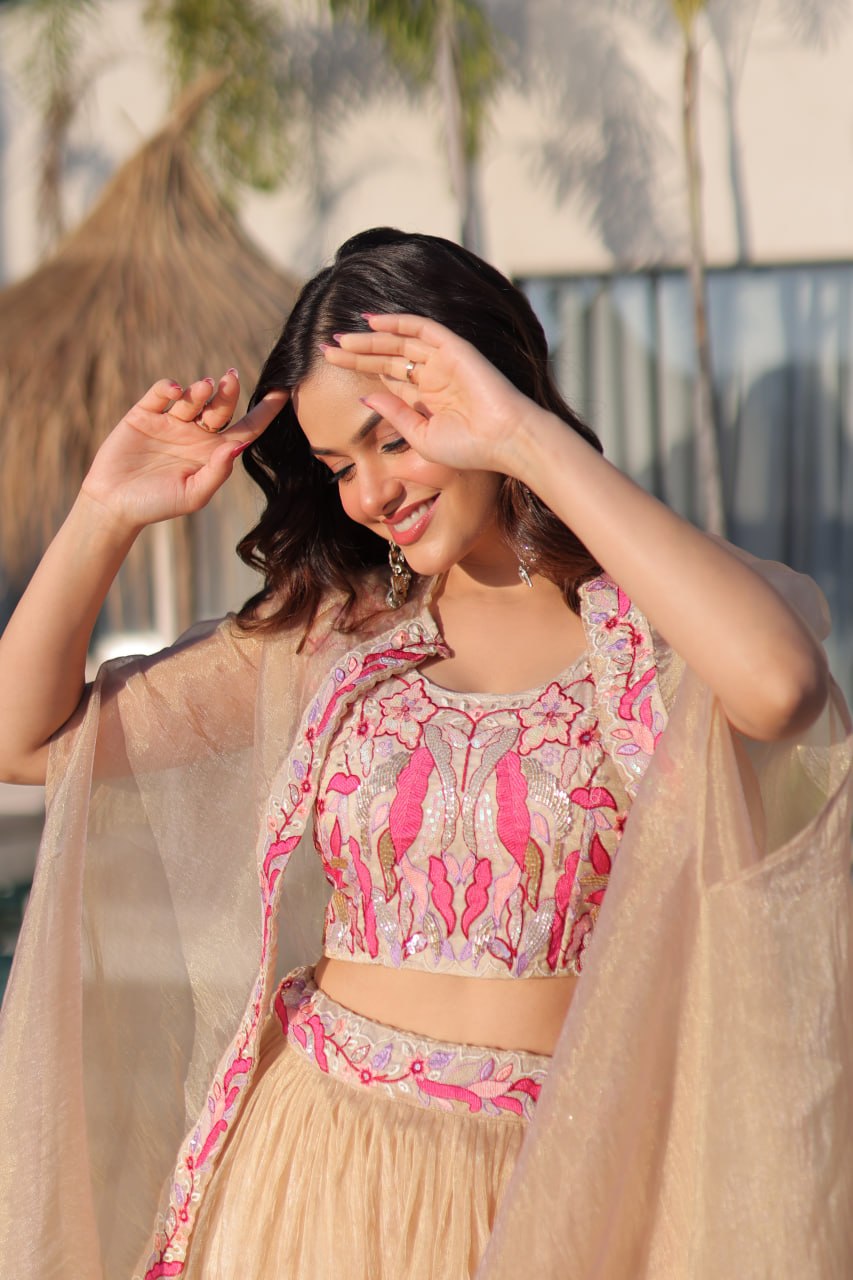 Simran Off White Sindur Silk Beads Embroidered Lehenga Choli Set