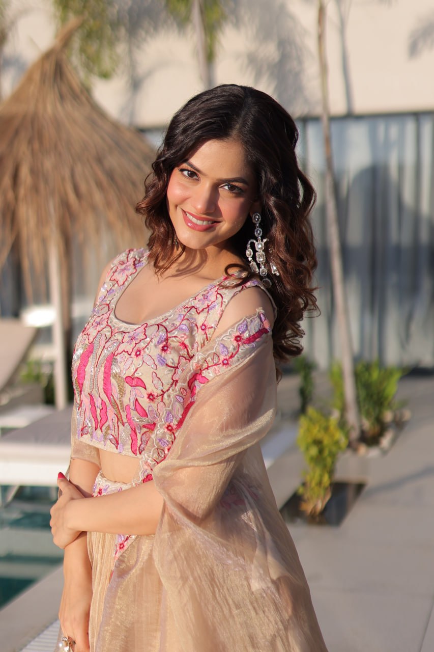 Simran Off White Sindur Silk Beads Embroidered Lehenga Choli Set