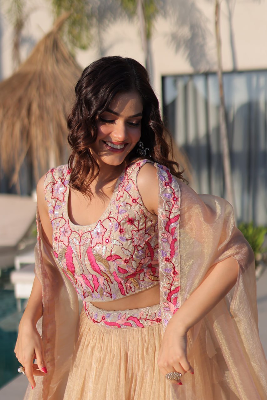 Simran Off White Sindur Silk Beads Embroidered Lehenga Choli Set