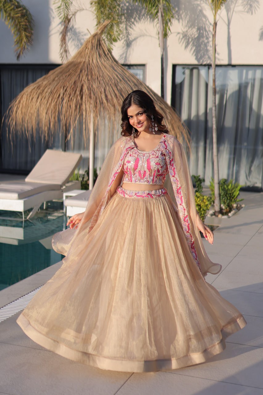 Simran Off White Sindur Silk Beads Embroidered Lehenga Choli Set