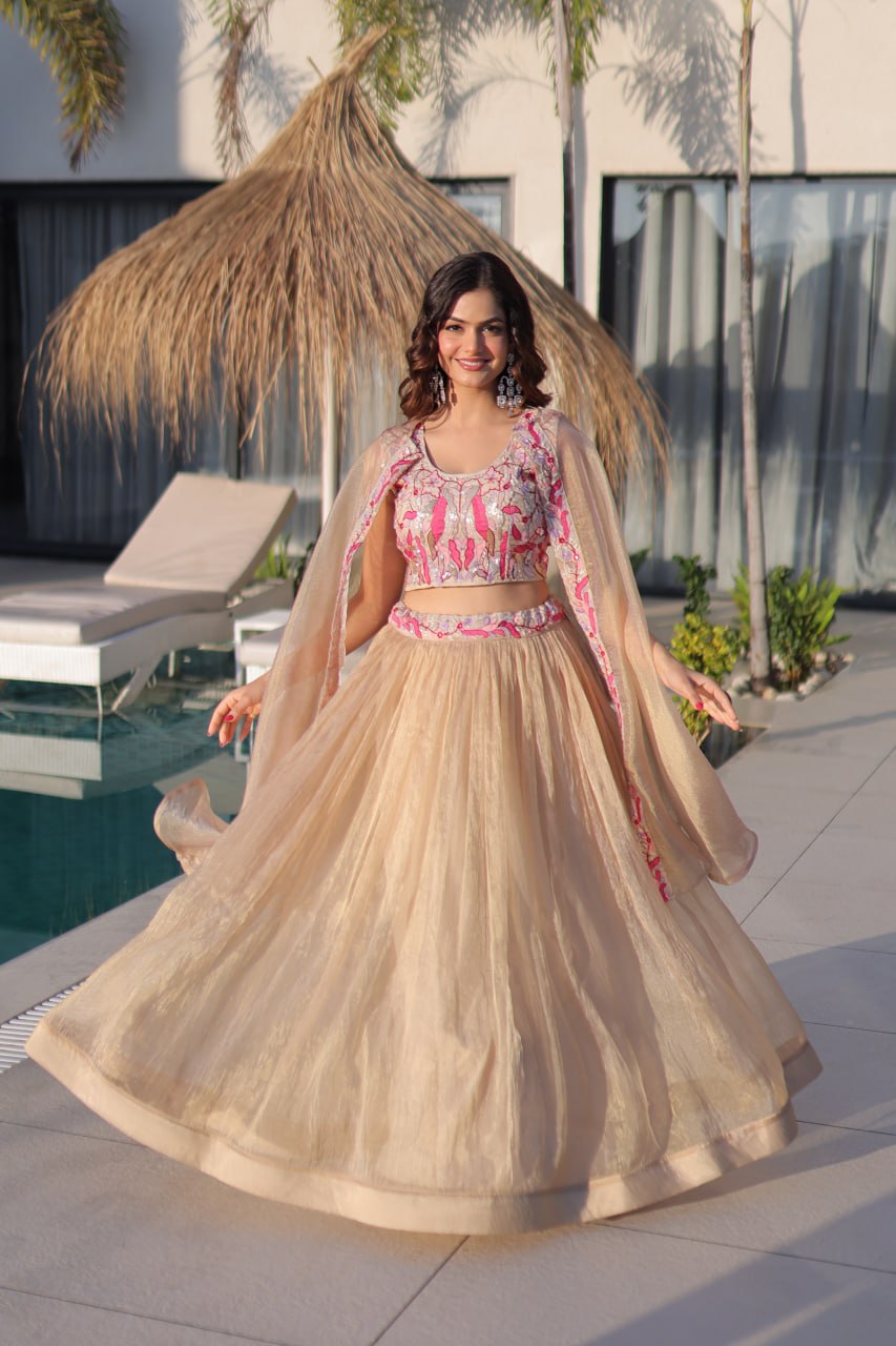 Simran Off White Sindur Silk Beads Embroidered Lehenga Choli Set