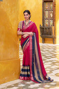 Pink poly cotton printed saree with zari weaving border and blouse