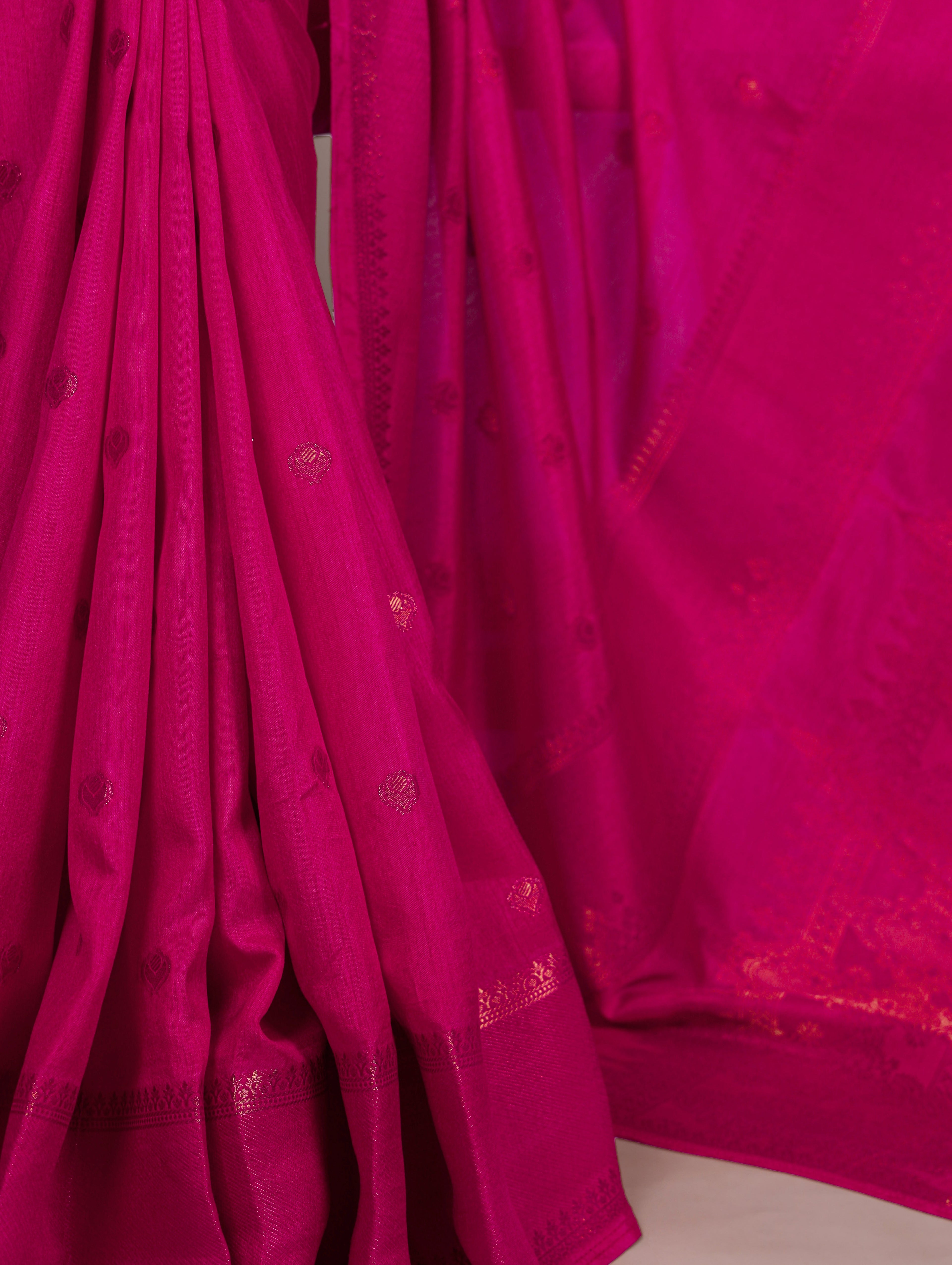 Pink Roop silk zari weaving saree with unstitched blouse