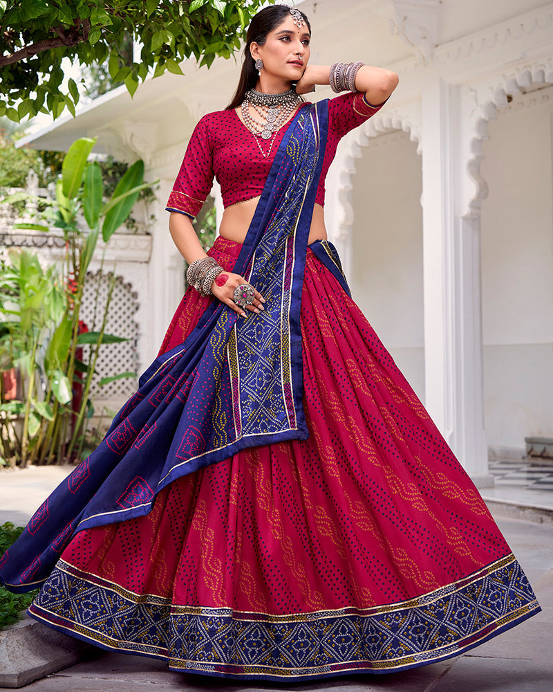 Pink silk Bandhani print Gotta Patti lace work lehenga choli
