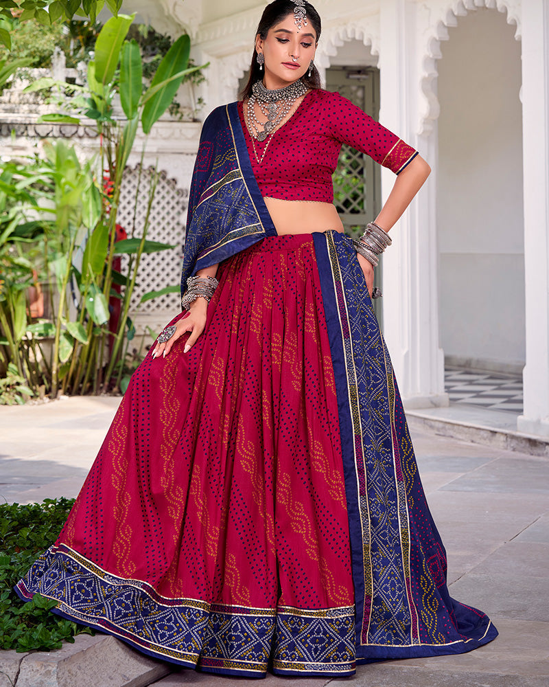 Pink silk Bandhani print Gotta Patti lace work lehenga choli