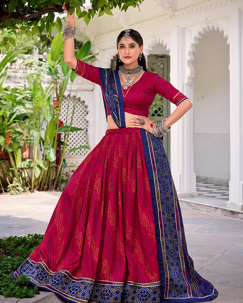 Pink silk Bandhani print Gotta Patti lace work lehenga choli