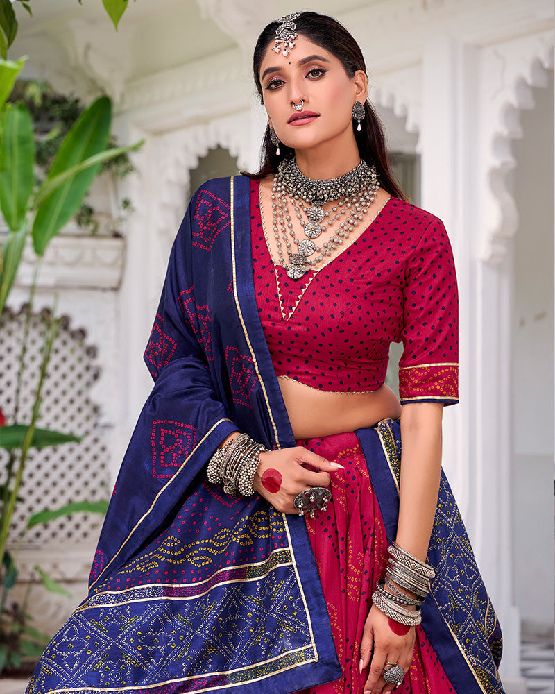 Pink silk Bandhani print Gotta Patti lace work lehenga choli