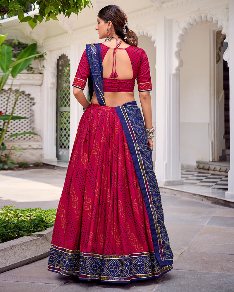 Pink silk Bandhani print Gotta Patti lace work lehenga choli