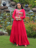 Pink Pure Rayon Kutchi Gamthi Embroidered Navratri Gown