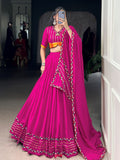 Pink pure rayon lehenga choli with mirror gamthi and gotta patti work