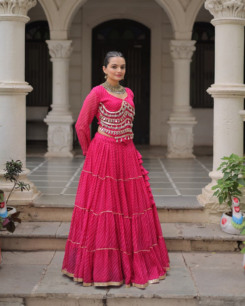 Pink festive wear Gota Patti lace lehenga choli