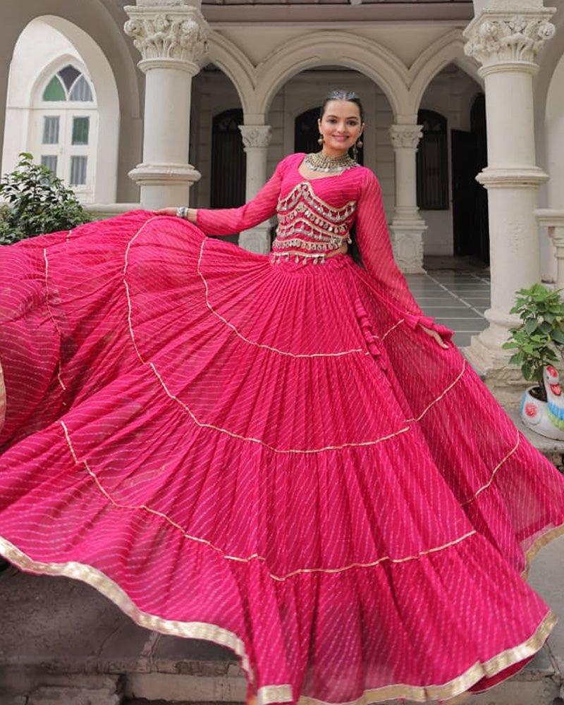Pink festive wear Gota Patti lace lehenga choli