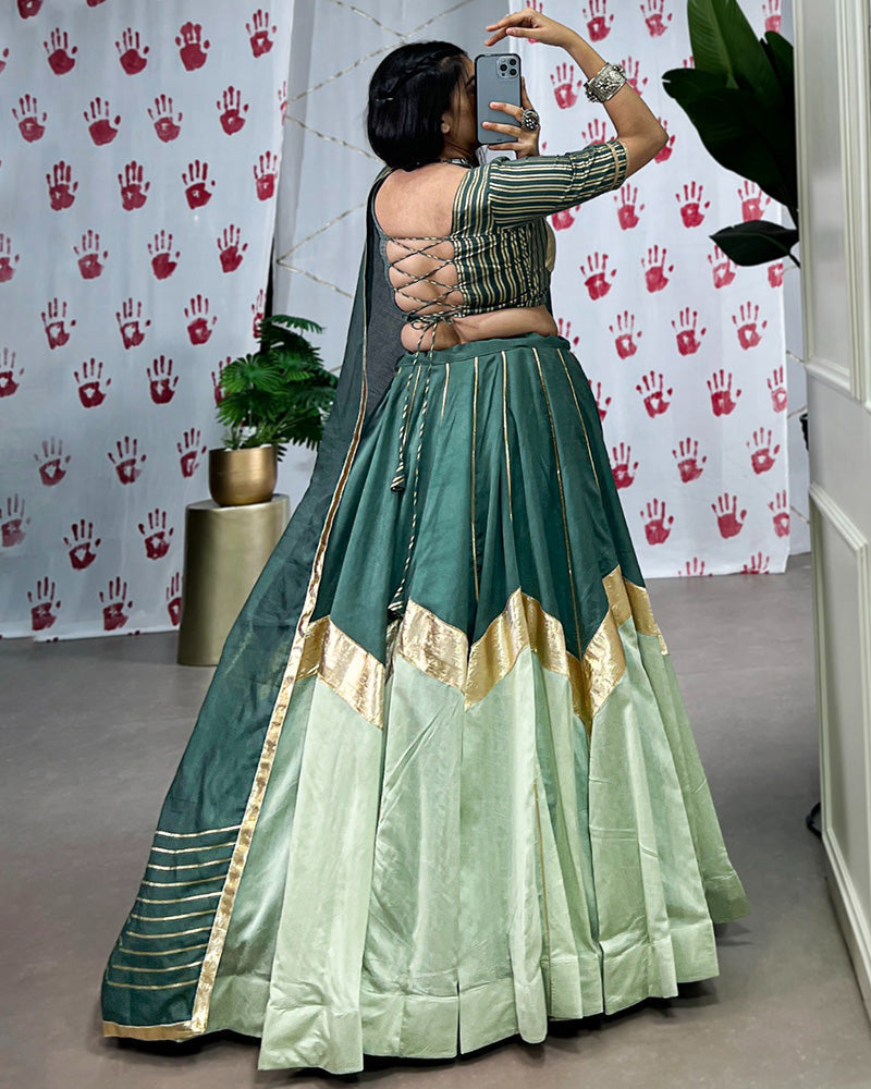 Pista green chanderi lehenga choli with zari gota patti lace work