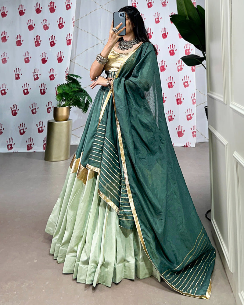 Pista green chanderi lehenga choli with zari gota patti lace work