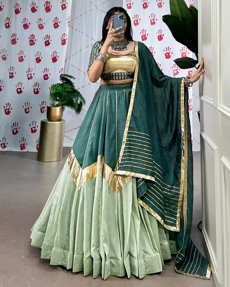 Pista green chanderi lehenga choli with zari gota patti lace work