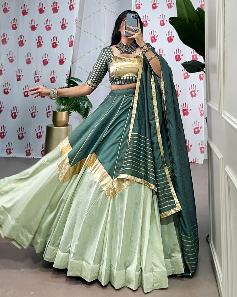 Pista green chanderi lehenga choli with zari gota patti lace work