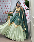 Pista green chanderi lehenga choli with zari gota patti lace work