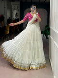 Prachi white marble embossed design lace gota patti half saree lehenga choli