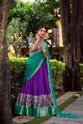 Avni purple Aastha silk printed zari weaving half saree lehenga