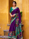 Purple viscose Chanderi Kalamkari print zari weaving saree