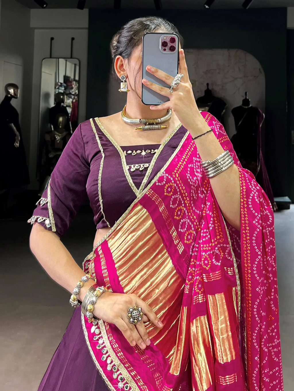 Purple georgette silk lace work lehenga choli with dupatta