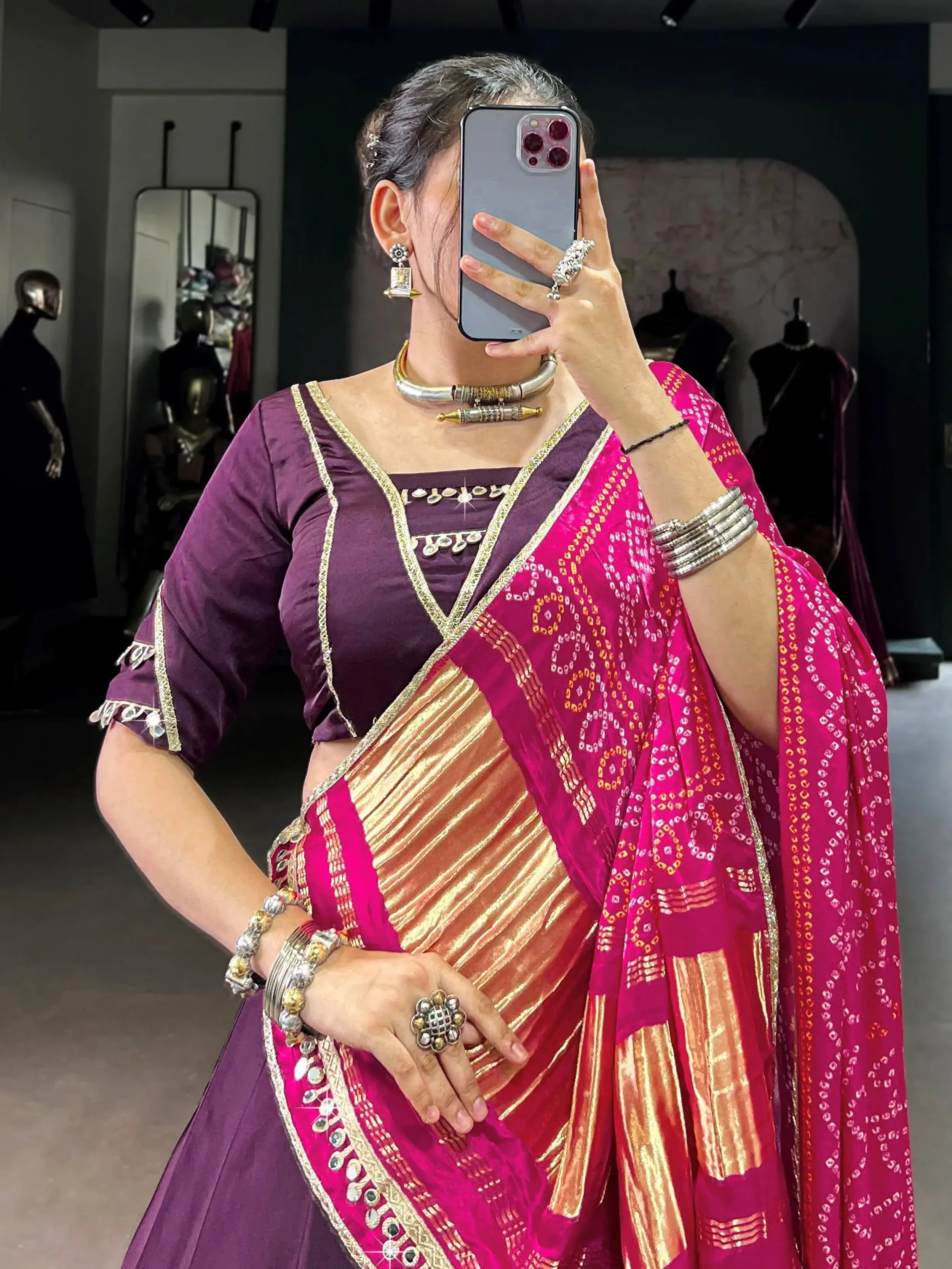 Purple georgette silk lace work lehenga choli with dupatta
