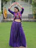 Purple Kutchi Gamthi embroidered Gota Patti lace lehenga choli with koti