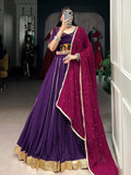 Purple rayon lehenga choli with mirror gamthi work and dupatta