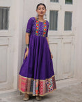 Purple Roman silk thread mirror work Maslin crochet print gown