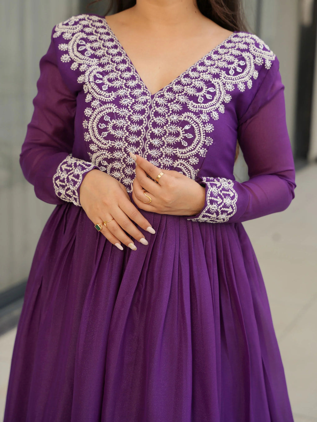 Purple star georgette sequins embroidered gown for wedding functions
