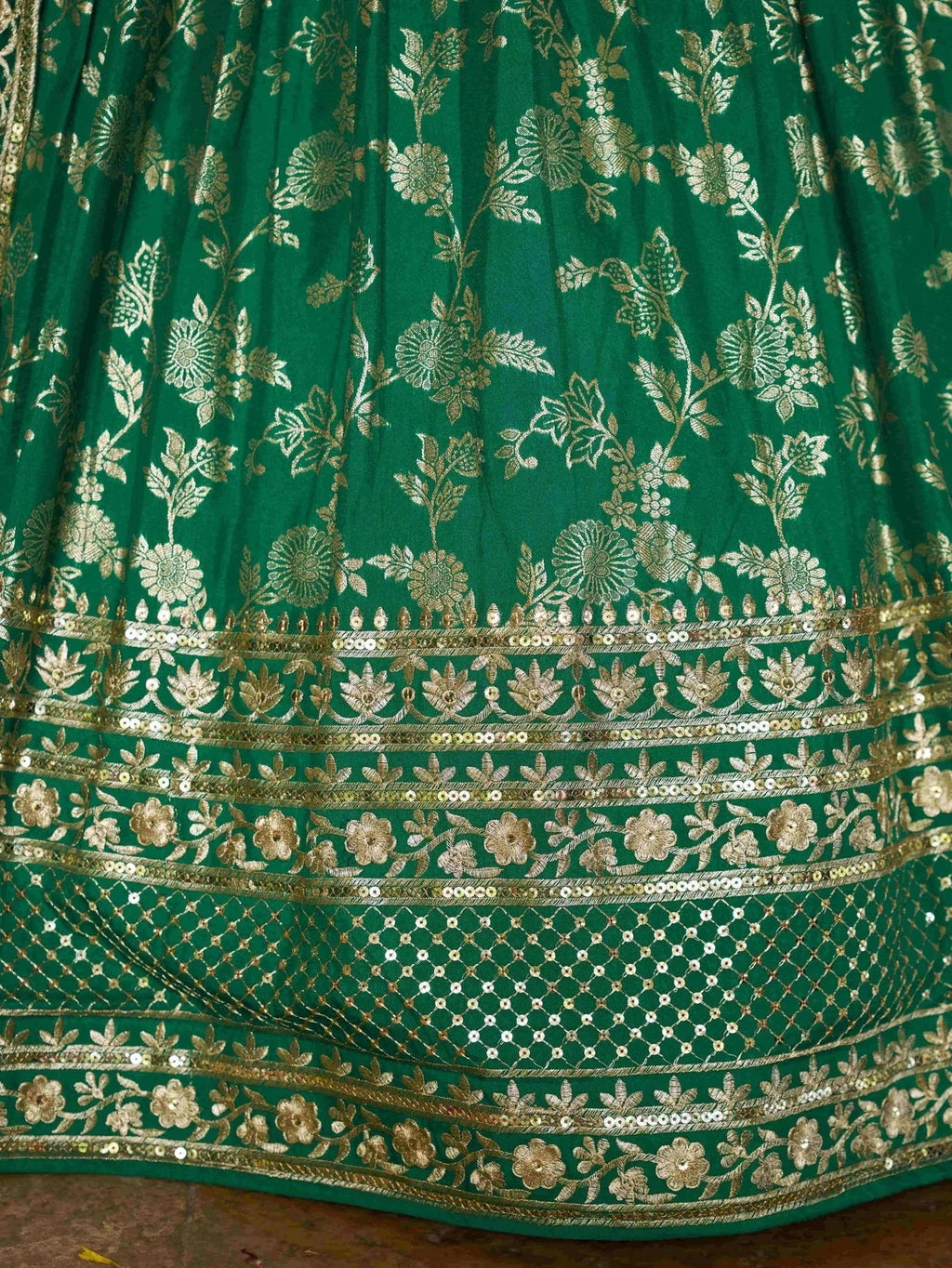 Rama green Dola silk jacquard embroidered lehenga choli with dupatta